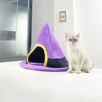 HKM-8655037 Purple Halloween Witch Hat Cat Nest - Cozy Cloth Bed for Cats, 60 x 46 cm