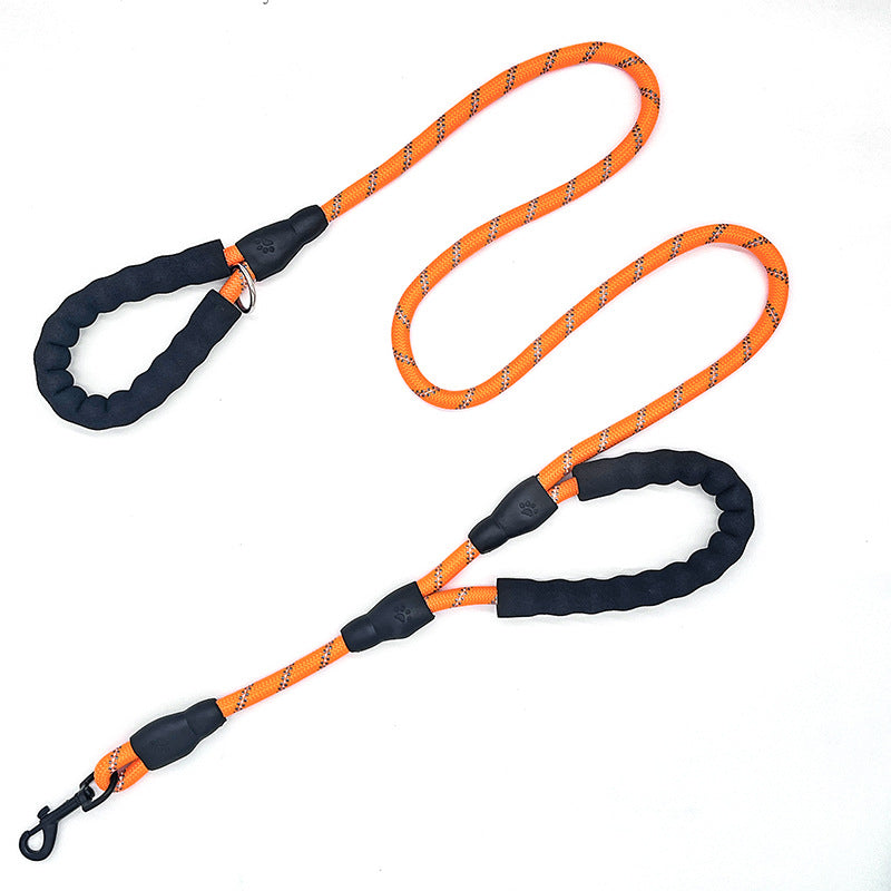 HKM-8655549 Reflective Nylon Dog Leash with Double Handles - 1.5m Length, Multiple Colors Available