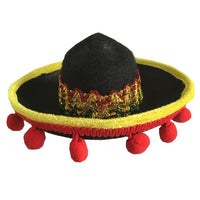 HKM-8655933 Mexican Style Pet Hat with Red Ball and Brown Lace - Seasonal Cloth Cap for Dogs