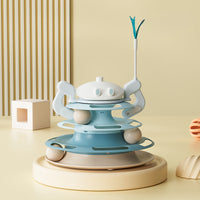 HKM-8656573 Interactive Rotating Cat Toy with Feather, Food Dispenser, and Four-Layer Tower