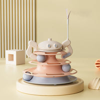 HKM-8656573 Interactive Rotating Cat Toy with Feather, Food Dispenser, and Four-Layer Tower