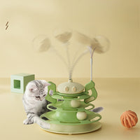 HKM-8656573 Interactive Rotating Cat Toy with Feather, Food Dispenser, and Four-Layer Tower