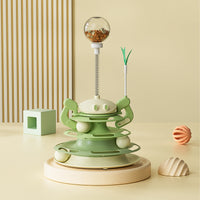 HKM-8656573 Interactive Rotating Cat Toy with Feather, Food Dispenser, and Four-Layer Tower