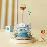 HKM-8656573 Interactive Rotating Cat Toy with Feather, Food Dispenser, and Four-Layer Tower