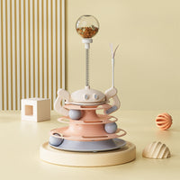HKM-8656573 Interactive Rotating Cat Toy with Feather, Food Dispenser, and Four-Layer Tower