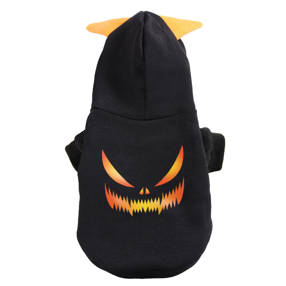 HKM-8656829 Halloween Pumpkin Sweater for Dogs in Black and Yellow, Flannel Material, Available in Sizes S, M, L
