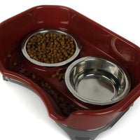 HKM-8657725 Double Basin Splash-Proof Pet Bowl Set - Stainless Steel Cat and Dog Food Dish