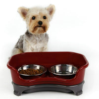 HKM-8657725 Double Basin Splash-Proof Pet Bowl Set - Stainless Steel Cat and Dog Food Dish