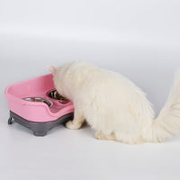 HKM-8657725 Double Basin Splash-Proof Pet Bowl Set - Stainless Steel Cat and Dog Food Dish