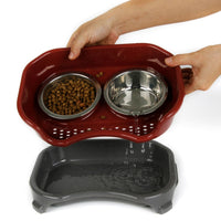 HKM-8657725 Double Basin Splash-Proof Pet Bowl Set - Stainless Steel Cat and Dog Food Dish