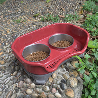 HKM-8657725 Double Basin Splash-Proof Pet Bowl Set - Stainless Steel Cat and Dog Food Dish