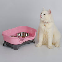 HKM-8657725 Double Basin Splash-Proof Pet Bowl Set - Stainless Steel Cat and Dog Food Dish