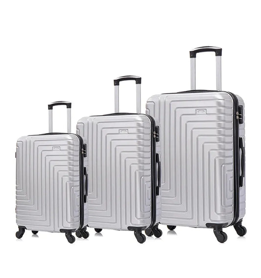 HKM-865811 Durable 3 Piece ABS Luggage Set with Iron Trolley and Blank Luggage Tags for Outdoor Travel