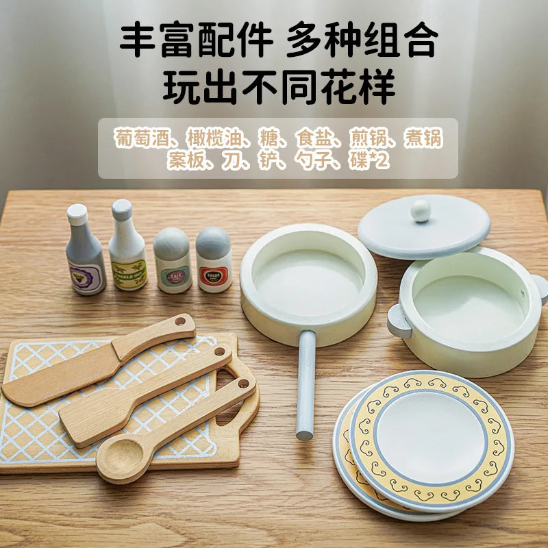 HKM-865875 Wooden Kitchen Playset for Toddlers - Pretend Cooking Toy for Boys and Girls