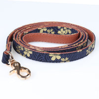 HKM-8659133 Stylish Blue Leather Pet Collar with Triangle Scarf and Bow Design, Adjustable Sizes S-M-L