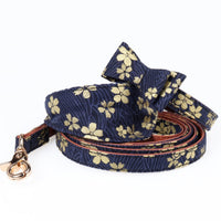HKM-8659133 Stylish Blue Leather Pet Collar with Triangle Scarf and Bow Design, Adjustable Sizes S-M-L