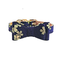 HKM-8659133 Stylish Blue Leather Pet Collar with Triangle Scarf and Bow Design, Adjustable Sizes S-M-L