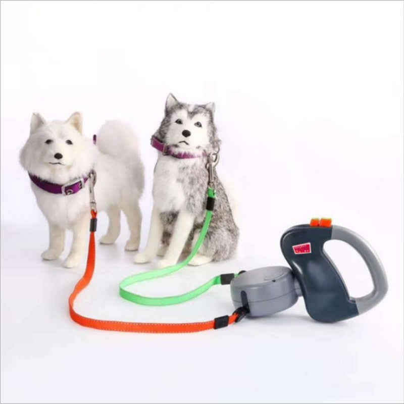 HKM-8661309 Double-Headed Retractable Pet Leash with Comfortable Grip - Black