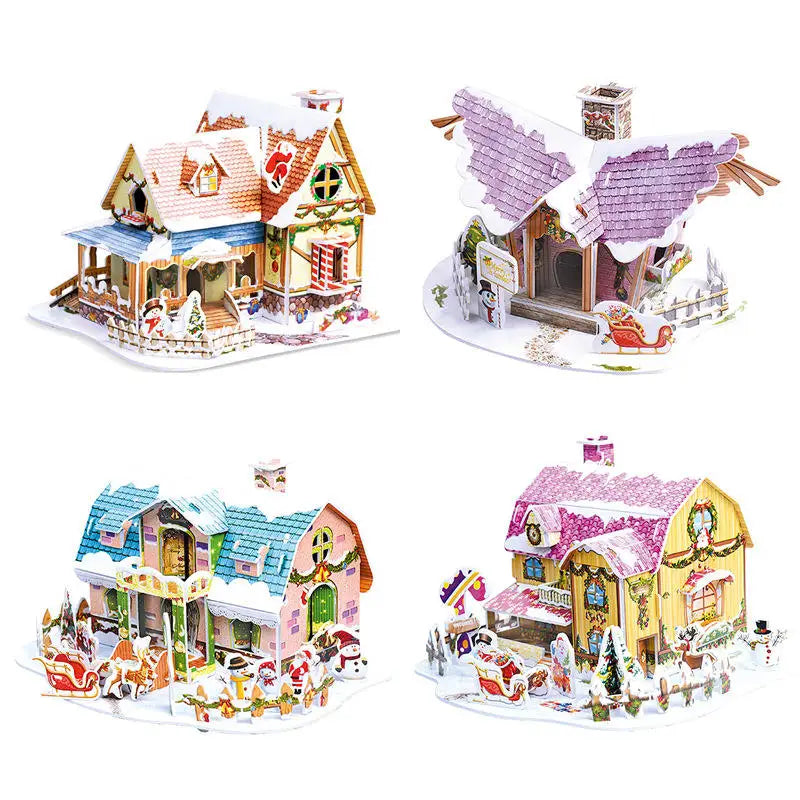 HKM-866259 3D Christmas Train Paper Puzzle Model with Lights for Creative Assembly and Play