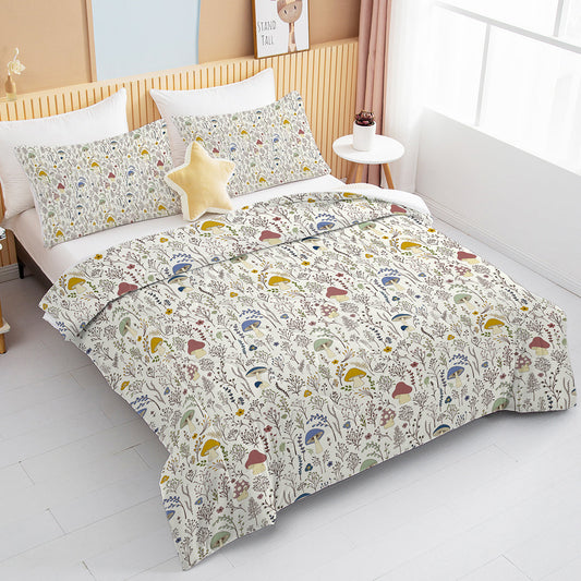 HKM-866259 Mushroom Print Microfiber Comforter Set with Shams - Twin, Full, Queen, King Sizes Available