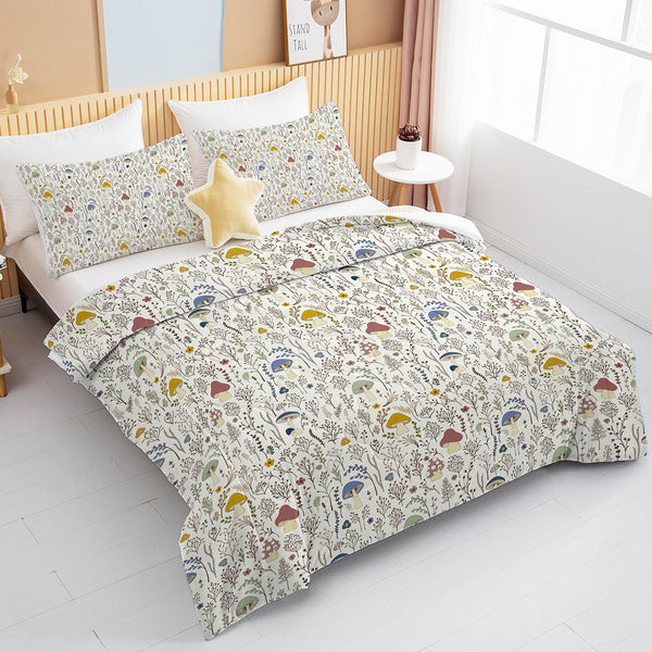 HKM-866259 Mushroom Print Microfiber Comforter Set with Shams - Twin, Full, Queen, King Sizes Available