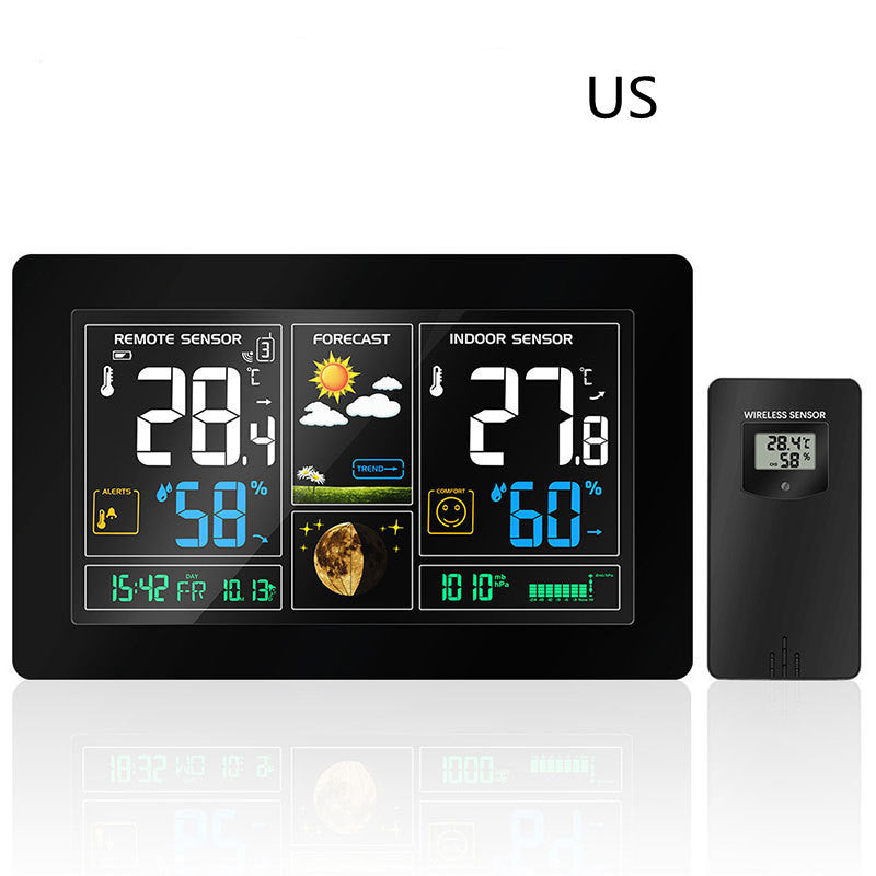 HKM-866259 Radio-Controlled Perpetual Calendar Alarm Clock with LCD Display and Weather Forecasting Functions