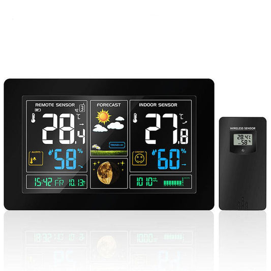 HKM-866259 Radio-Controlled Perpetual Calendar Alarm Clock with LCD Display and Weather Forecasting Functions