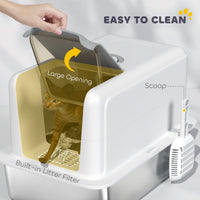 HKM-8662973 Stainless Steel Cat Litter Box with Removable Lid, Scoop, and Filter Bags for Cats Under 13 lbs - White