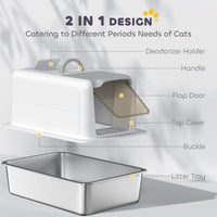 HKM-8662973 Stainless Steel Cat Litter Box with Removable Lid, Scoop, and Filter Bags for Cats Under 13 lbs - White