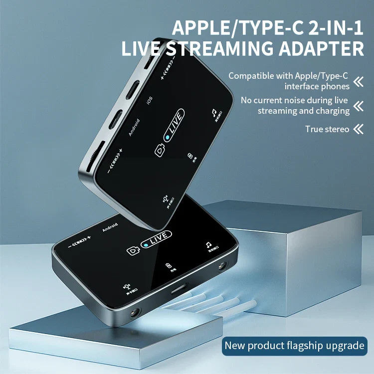 HKM-866323 2-in-1 Stereo Sound Card Converter for iPhone and Type-C Devices, Real-Time Charging and Live Streaming