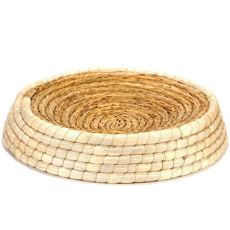 HKM-8663485 Natural Straw Cat Nest - Eco-Friendly Rattan Pet Litter Tray, 31cm Diameter