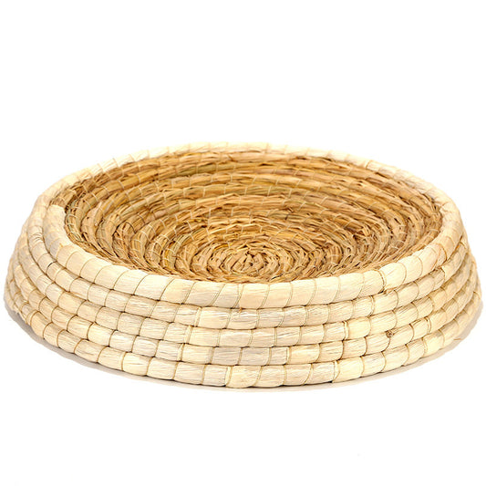 HKM-8663485 Natural Straw Cat Nest - Eco-Friendly Rattan Pet Litter Tray, 31cm Diameter
