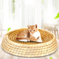HKM-8663485 Natural Straw Cat Nest - Eco-Friendly Rattan Pet Litter Tray, 31cm Diameter