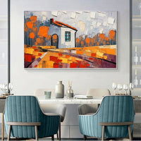 HKM-866515 Handmade Oil Painting of Rural Landscape on Canvas - Frameless Artwork for Living Room and Home Decor