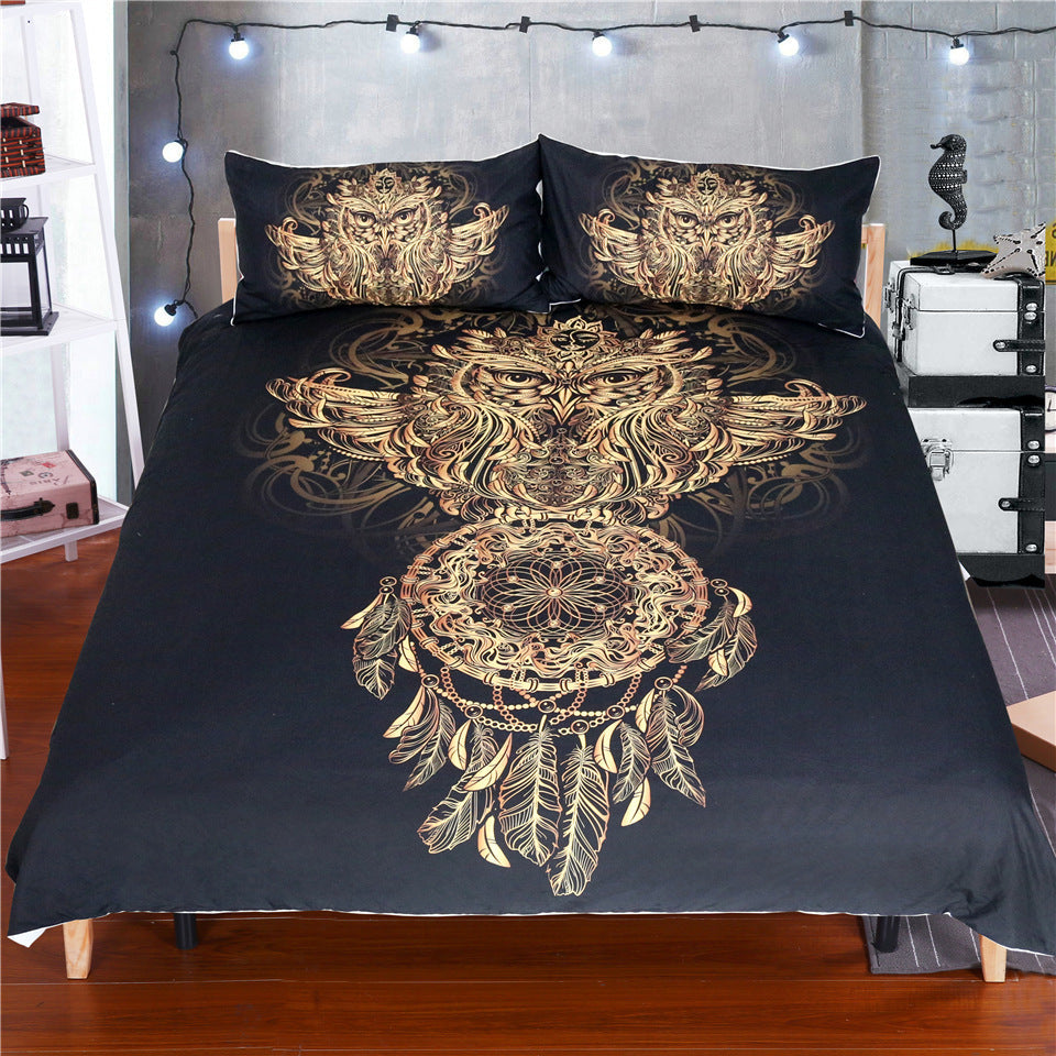 HKM-866579 Owl Wind Chimes Bedding Set - Duvet Cover and Pillow Shams in Various Sizes
