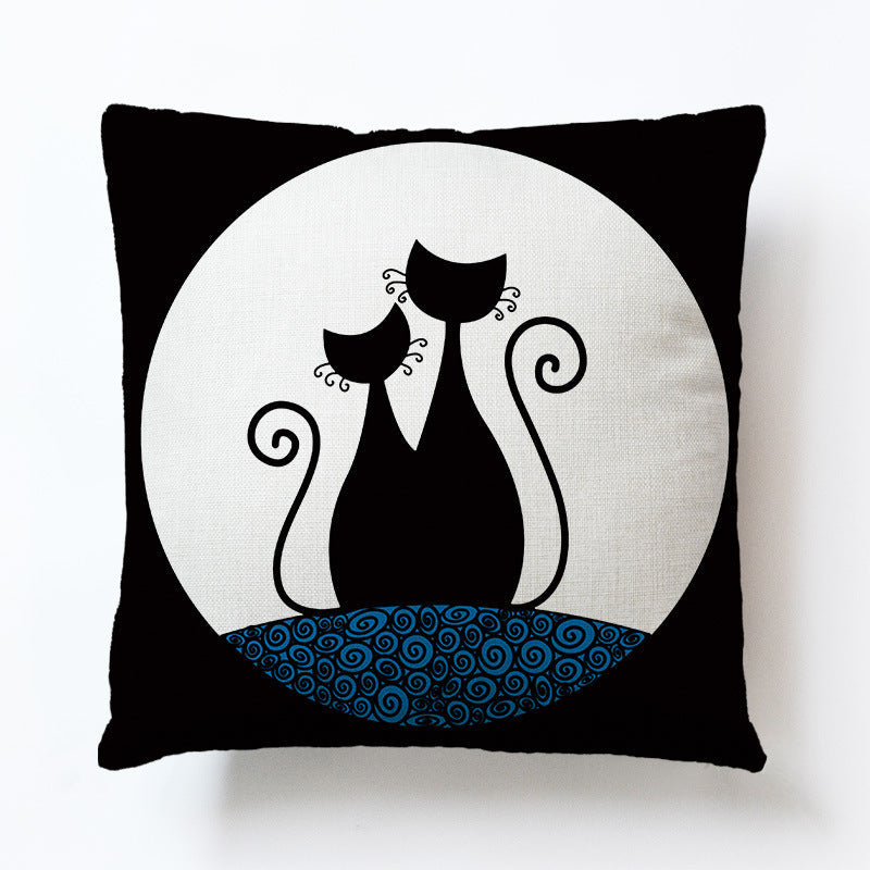 HKM-866643 Modern Cartoon Cat Pillowcase in Linen – 45x45cm Cushion Cover for Cozy Decor