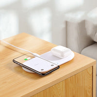 HKM-866643 Two-In-One Wireless Charger for Mobile Phone and Watch - 15W Fast Charging, Qi Certified, Fireproof Material