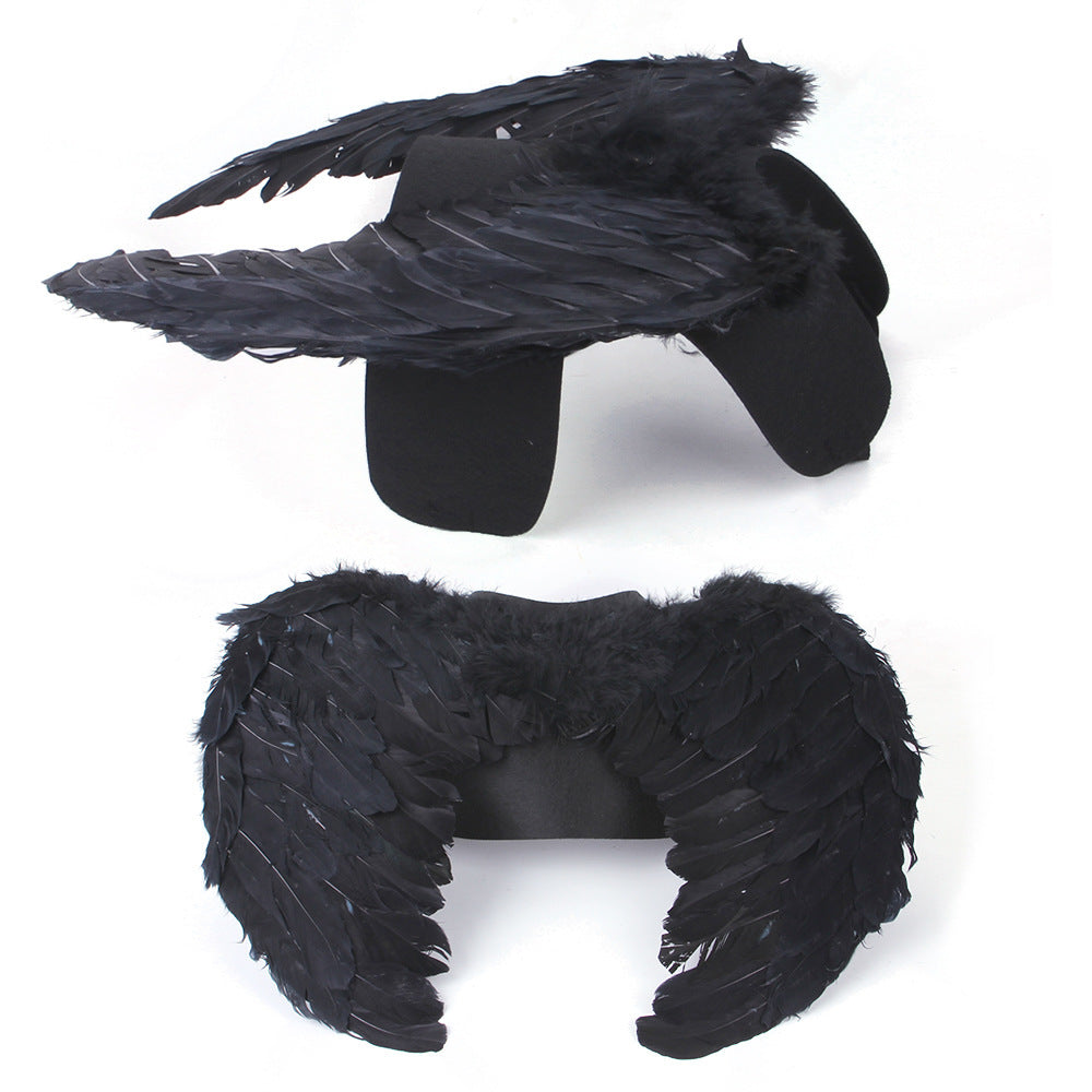 HKM-8666557 Halloween Angel Wings Dog Costume for Pets - Black & White Options, Felt Cloth Material