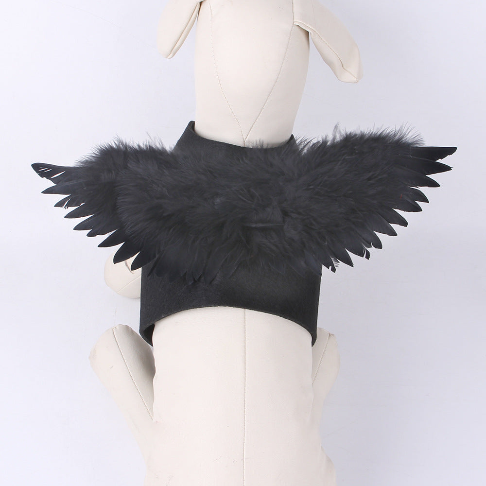 HKM-8666557 Halloween Angel Wings Dog Costume for Pets - Black & White Options, Felt Cloth Material
