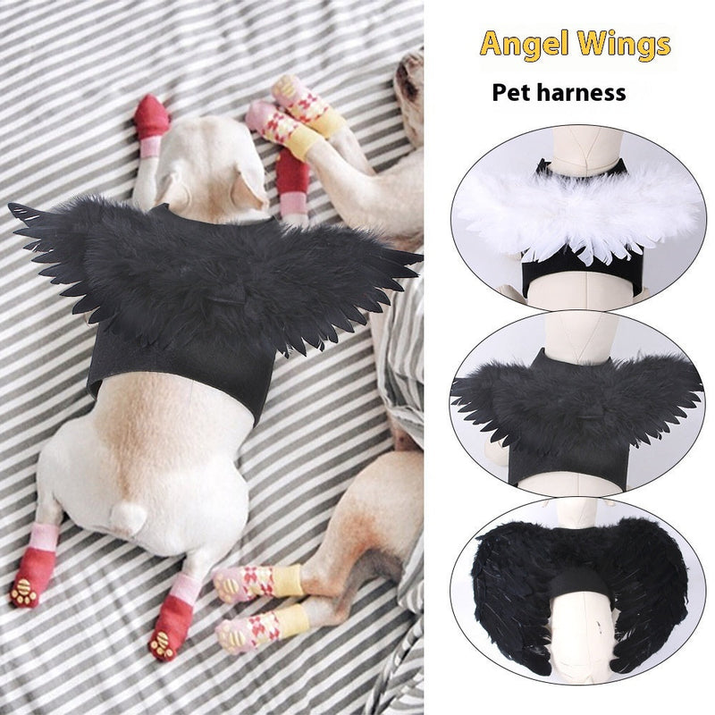 HKM-8666557 Halloween Angel Wings Dog Costume for Pets - Black & White Options, Felt Cloth Material