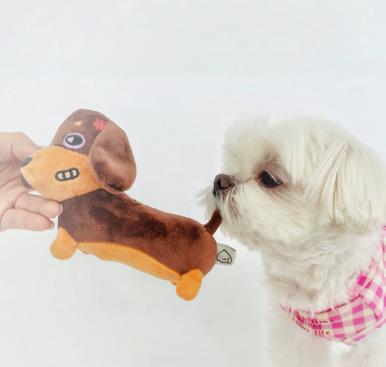 HKM-8666941 Squeaky Sausage Plush Toy for Small to Medium Dogs, Bite-Resistant and Fun