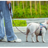 HKM-8667069 Floral Cotton Pet Dog Leash with Zinc Alloy Clips - Available in Blue and Red