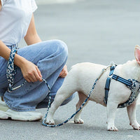 HKM-8667069 Floral Cotton Pet Dog Leash with Zinc Alloy Clips - Available in Blue and Red