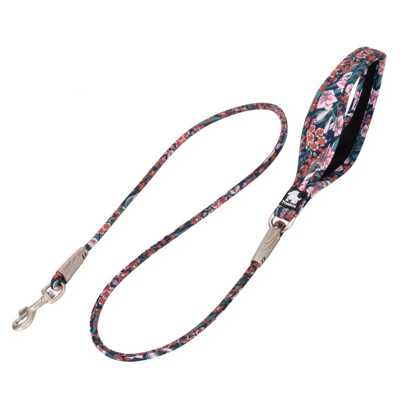HKM-8667069 Floral Cotton Pet Dog Leash with Zinc Alloy Clips - Available in Blue and Red
