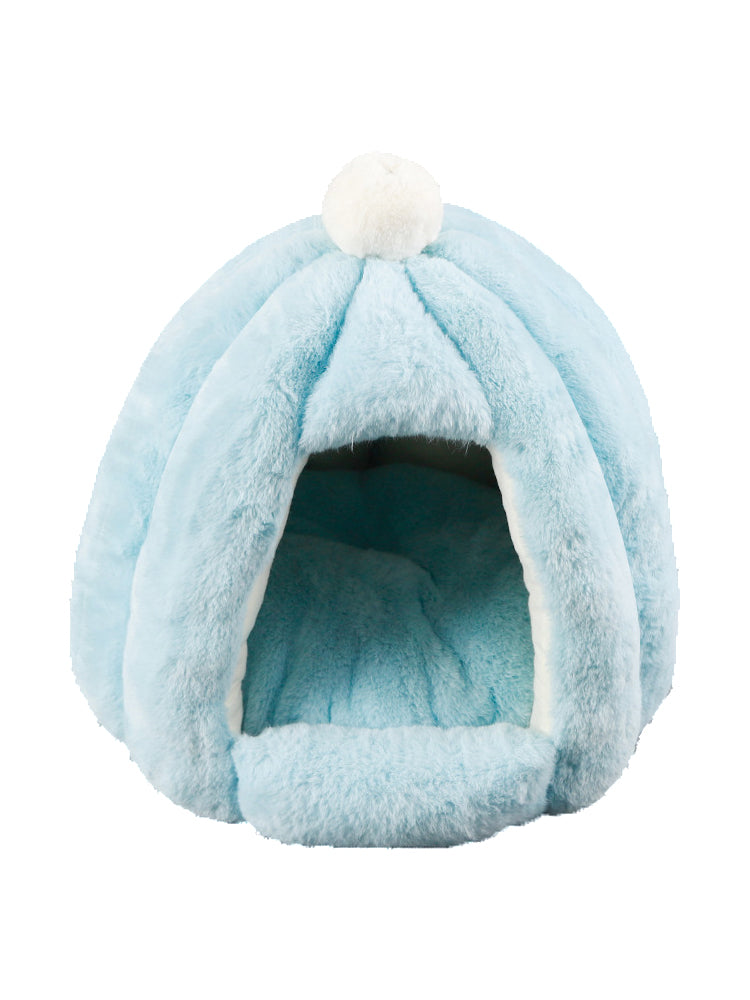 HKM-8667325 Cozy Warm Seal Petal Doghouse in Lotus Root Pink, Sea Blue, and Brown - 45x45cm