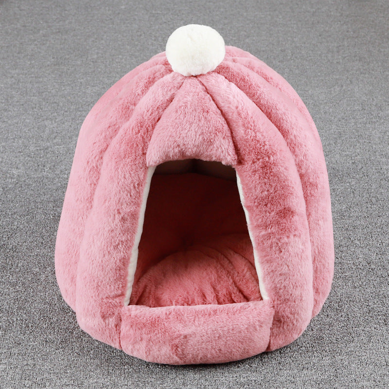 HKM-8667325 Cozy Warm Seal Petal Doghouse in Lotus Root Pink, Sea Blue, and Brown - 45x45cm