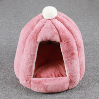 HKM-8667325 Cozy Warm Seal Petal Doghouse in Lotus Root Pink, Sea Blue, and Brown - 45x45cm