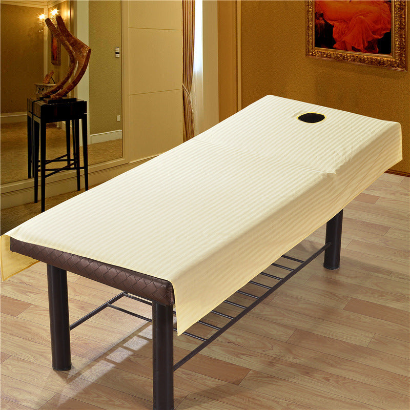 HKM-866899 Cotton Satin Salon Bed Sheet with Cutout for Treatments, 90% Polyester Fiber