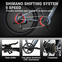 HKM-866899 Electric Mountain Bike with Full Suspension and 26 Inch Wheels - 9 Speed, 60-70 Nm Torque, LCD Display, Lithium Battery