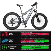 HKM-866899 Electric Mountain Bike with Full Suspension and 26 Inch Wheels - 9 Speed, 60-70 Nm Torque, LCD Display, Lithium Battery
